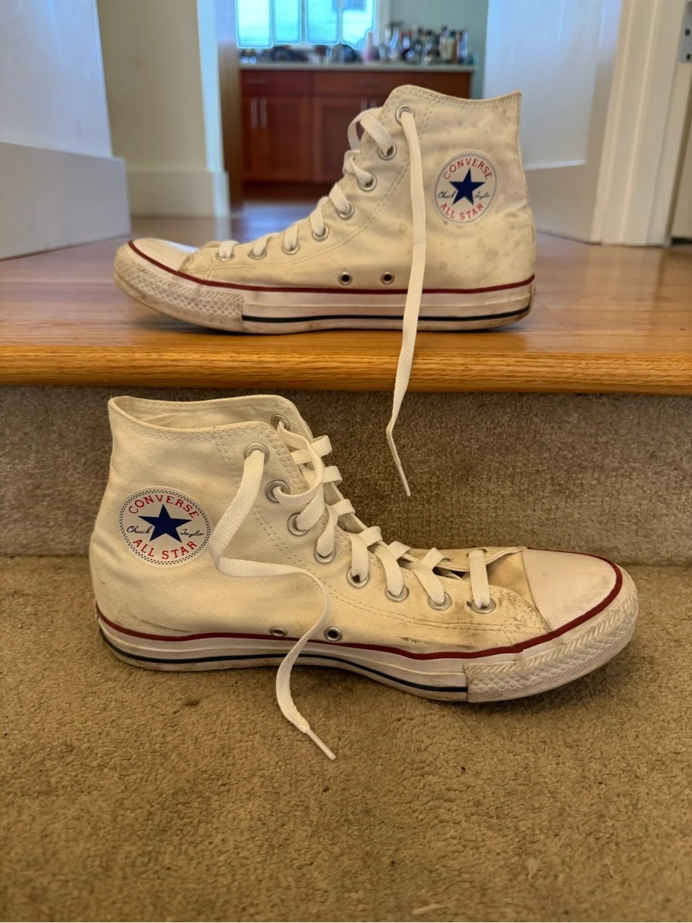Converse White High-Top Sneakers with Red Trim